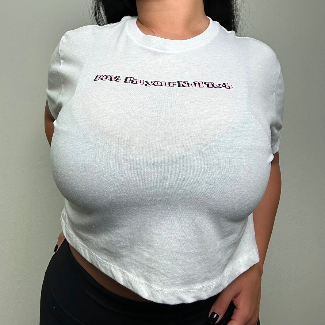 White Crop Womens Shirt - POV: I'm your Nail Tech